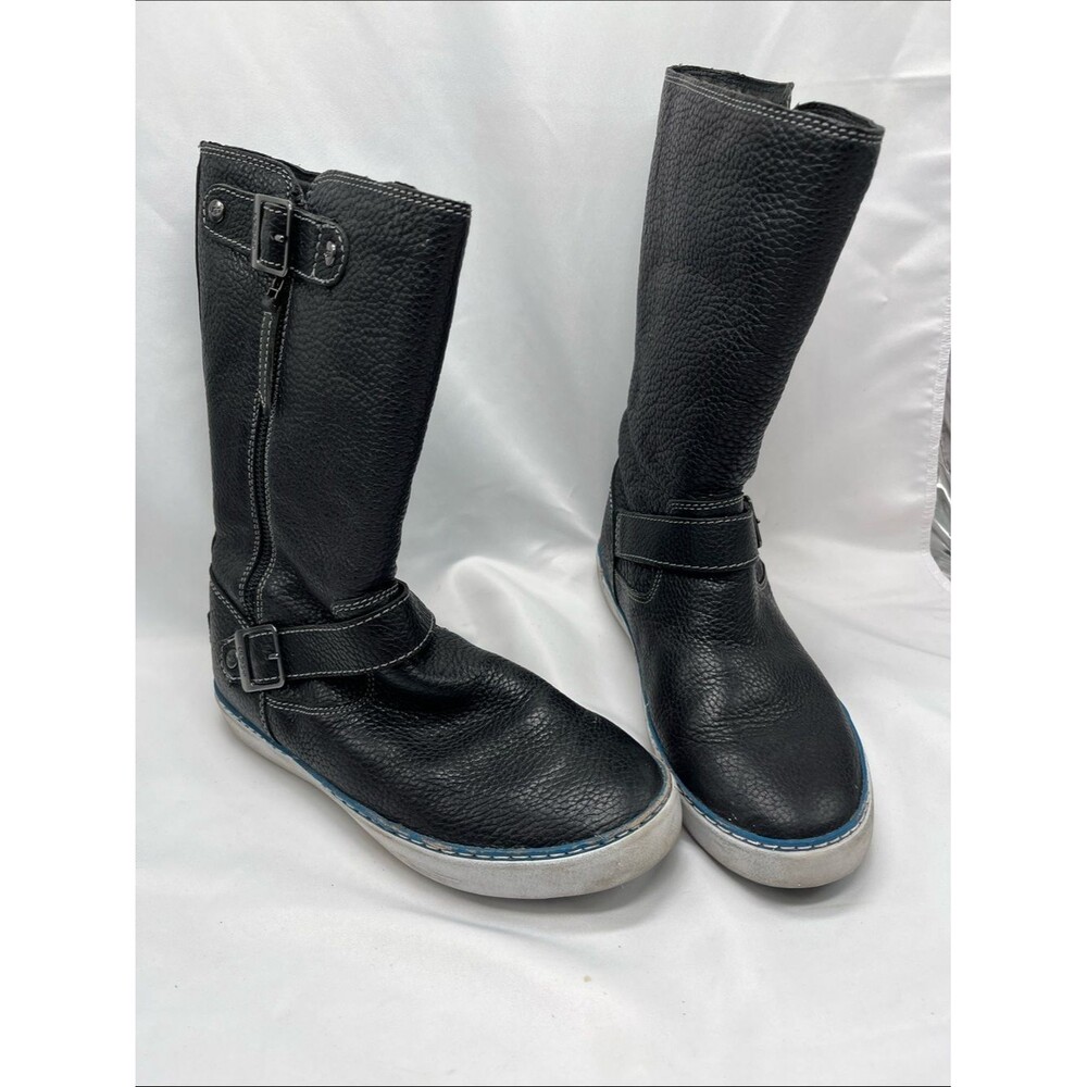 UGG Australia Wandra Black Leather Mid Calf Sherpa Lined Boots